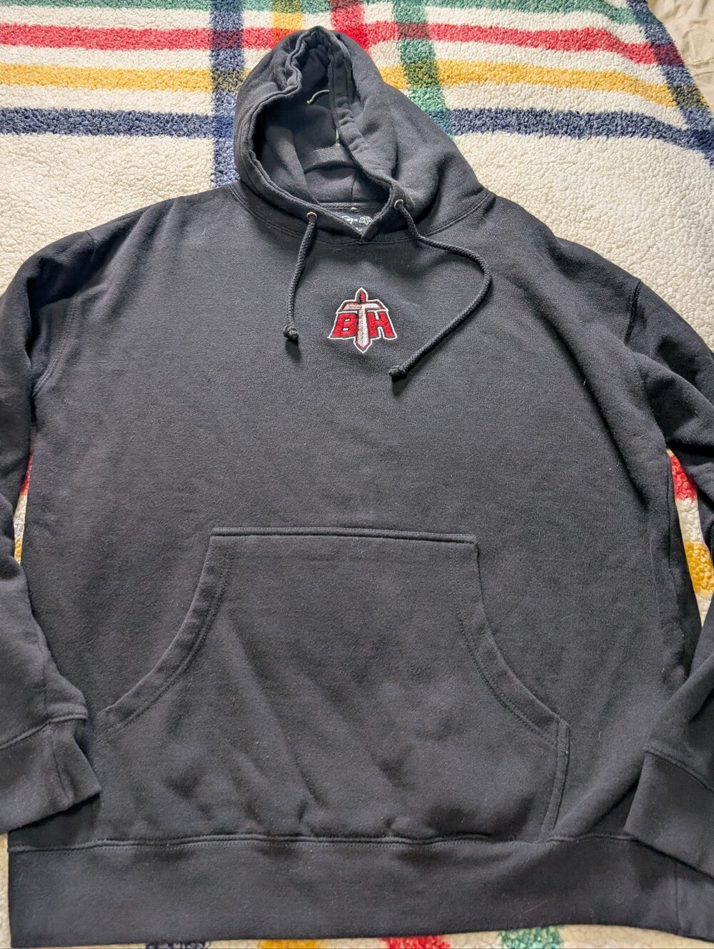 Black Hoodie with Red/White Chest Logo - Men's Pullover